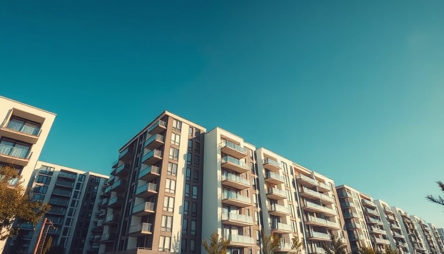 Modern apartment complex for 2025 rental guide, sleek design under blue sky.