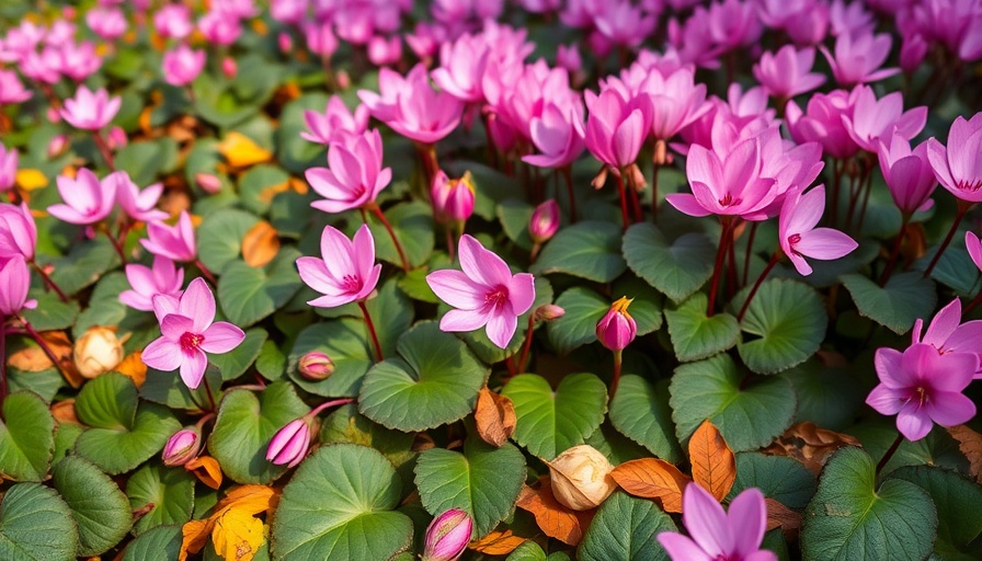 Vibrant pink cyclamen flowers among green leaves.