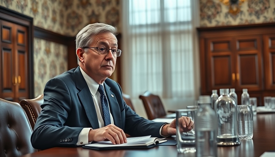 Middle-aged man discussing sustainable development in a formal setting.