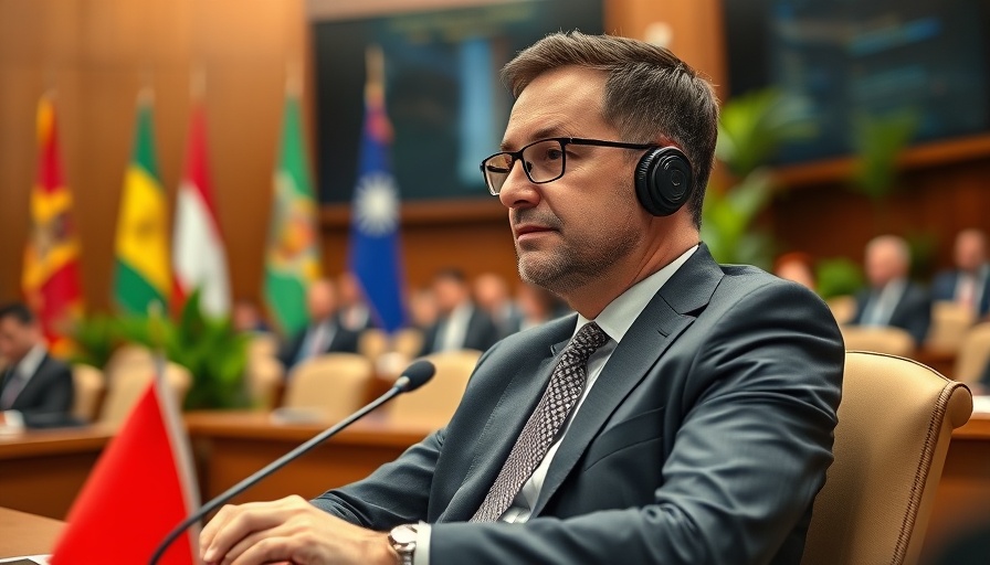 Official at conference discussing 30% tariffs on EU and Mexico, thoughtful expression.