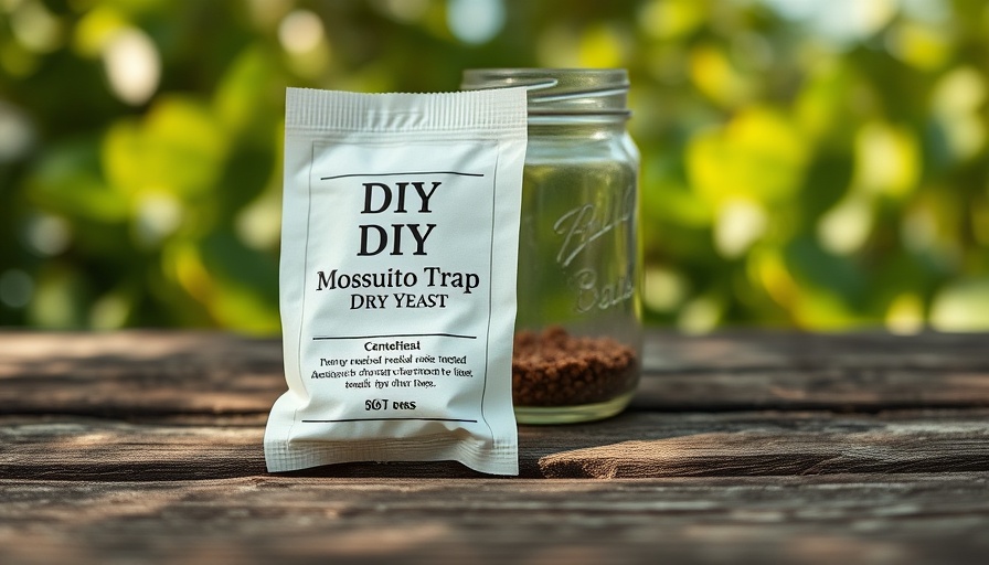 DIY mosquito trap with yeast on wooden table outdoors.