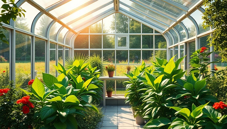 Sunlit greenhouse in garden demonstrating fitting a greenhouse.