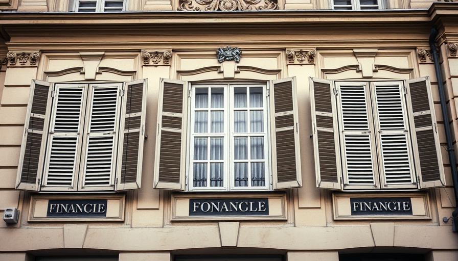 Historic building facade with traditional coat of arms, pensioners versus modern business leaders