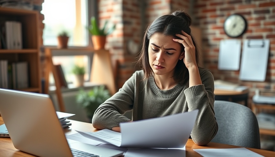 Woman stressed over types of bankruptcies in home office.