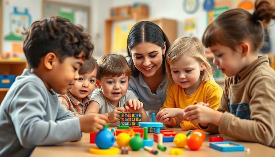 Young students and teacher engaging with toys in classroom, illustrating frozen education funding.