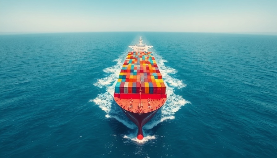 Colorful cargo ship in blue ocean related to ammonia power generation.