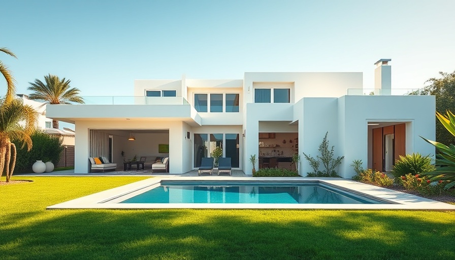 Charming modern white house with a poolside oasis.