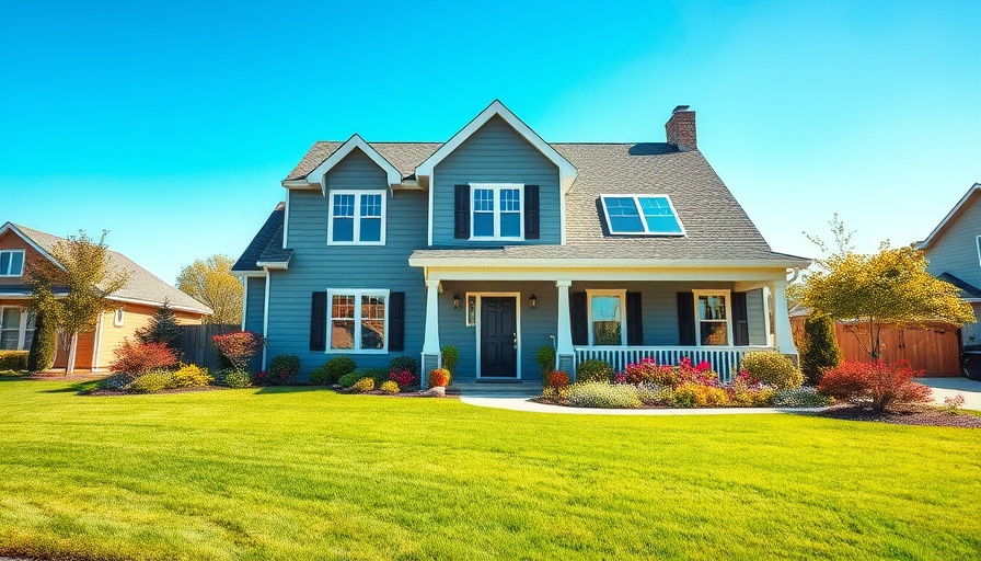 Modern gray house in suburban setting, homes for sale.
