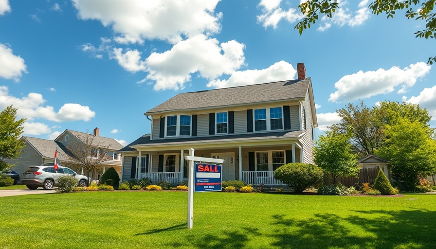 Suburban house with for sale sign, showcasing home buying.