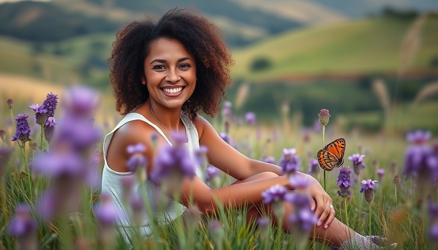 Smiling woman sitting among wildflowers in a meadow at sunset, Hormones After 40.