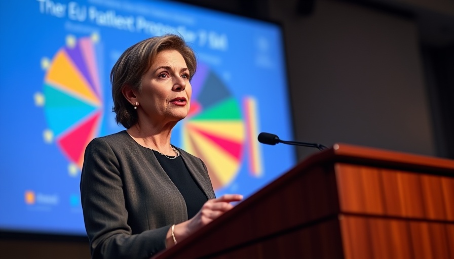 Confident woman presenting €2 trillion EU budget proposal.