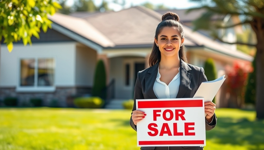 Real estate agent with 'Home for Sale' sign, exploring contract options.