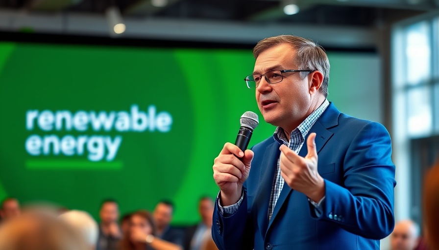 Engaging speaker discussing renewable energy at event.