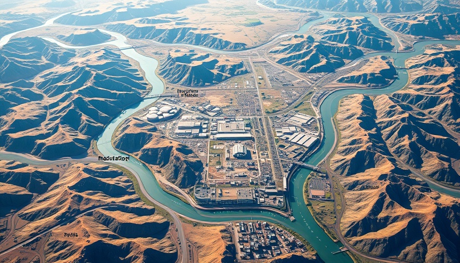 Aerial map of California Forever tech manufacturing park with landmarks and distances.