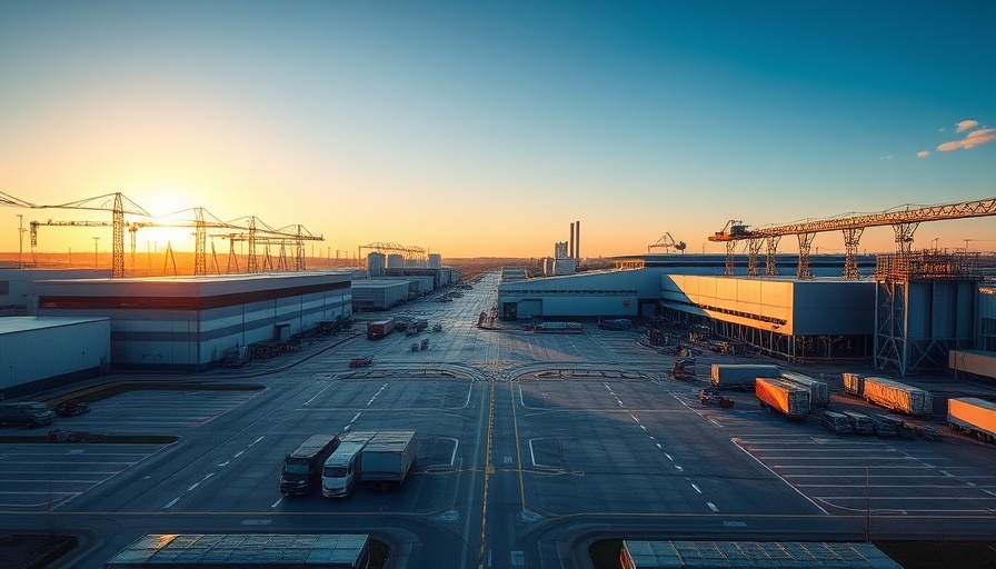 Modern industrial facility at sunset, ideal for business startup.