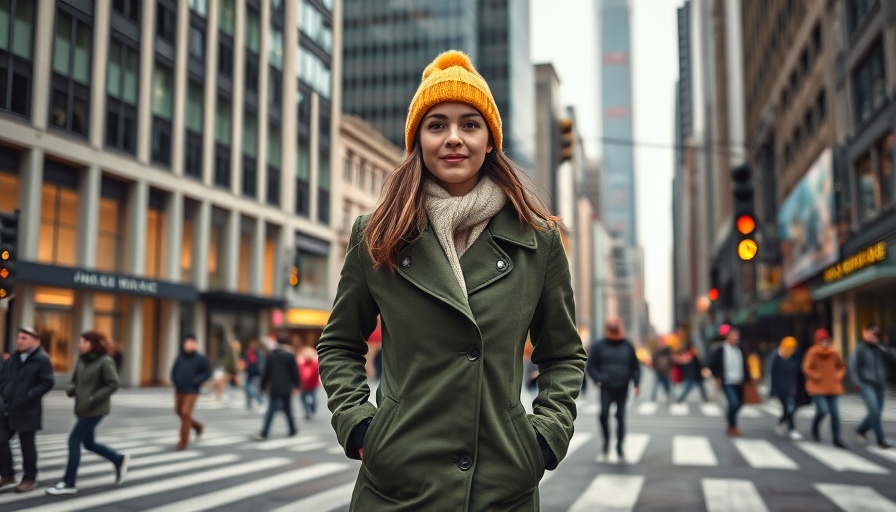 Young woman crossing street, emphasizing walking safety rules without sidewalks.