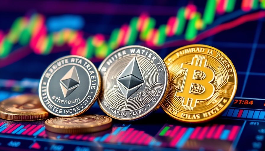 Cryptocurrency coins on digital chart; crypto assets hit $4 trillion milestone.