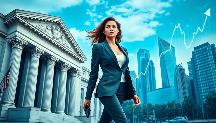 Risk-Taking in Bay Area Business Growth: Businesswoman with financial buildings backdrop.