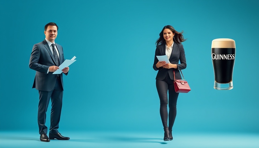 Diageo CEO Exit: Business leaders with brand elements on blue background.