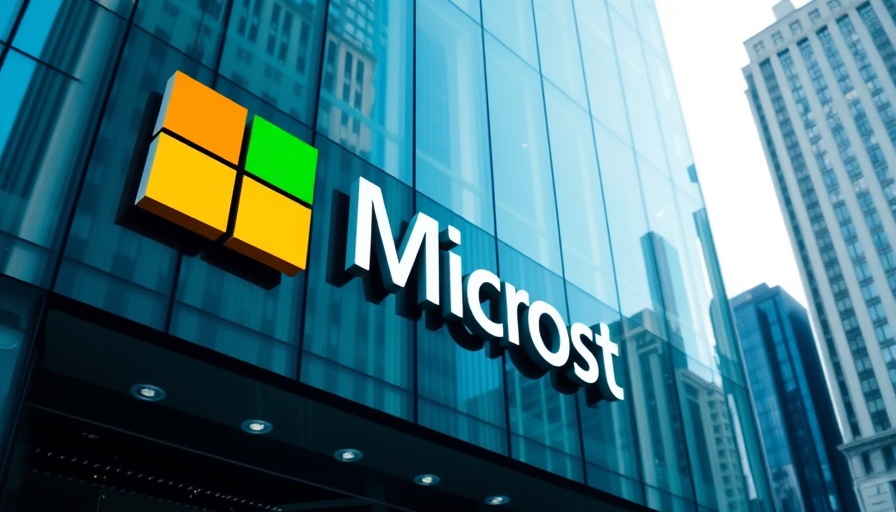 Microsoft building facade with large logo and glass structure.