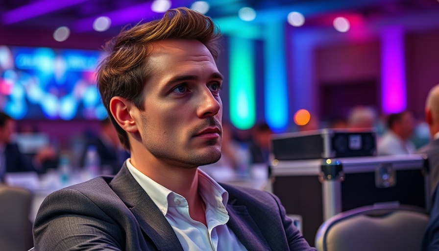 Caucasian man at conference discussing Amazon AI promotion requirements