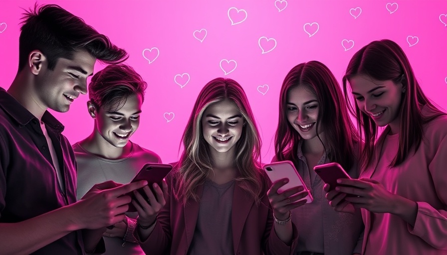 Gen Z using dating apps on smartphones with pink background.