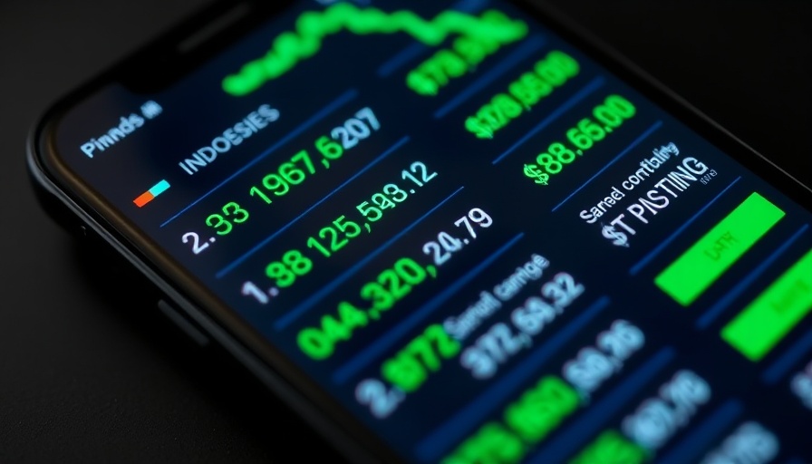 Mobile display of stock indices with positive changes, slick dark theme.