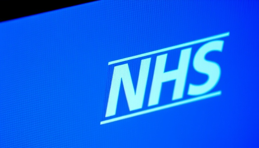 Close-up of NHS logo on a digital screen, representing healthcare technology.
