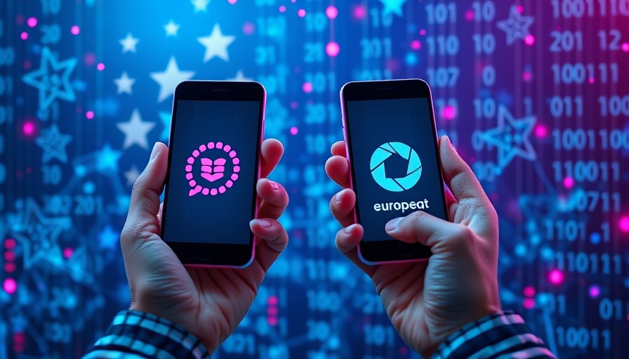 American tech supremacy concept with phones and European symbols.