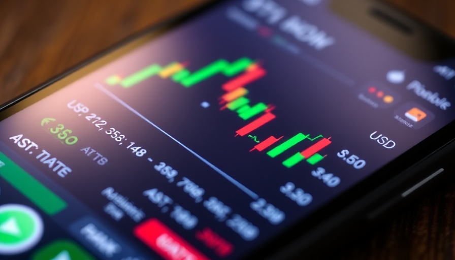 Financial app interface showing stock chart in smartphone.