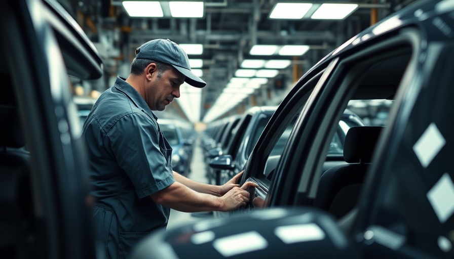 Stellantis assembly line worker adjusts car interior amidst reports of massive loss.