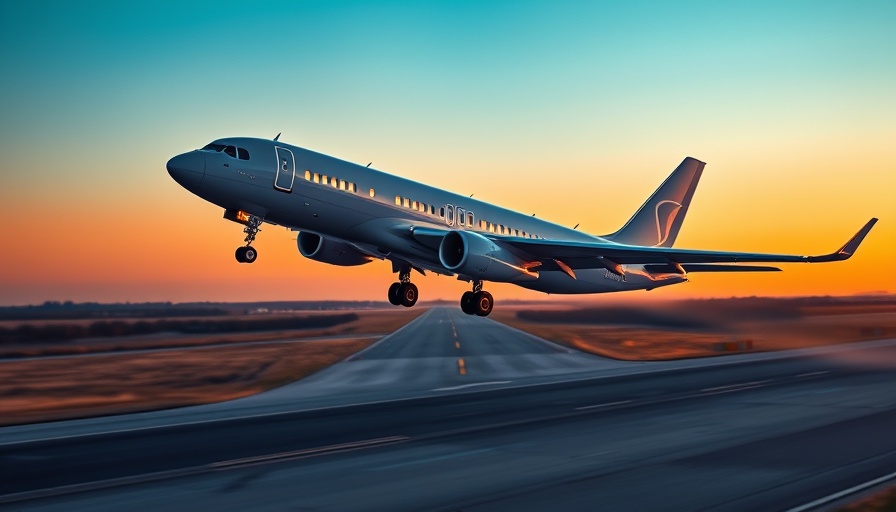 Airplane taking off as a metaphor for capital as a launching pad, golden hour.