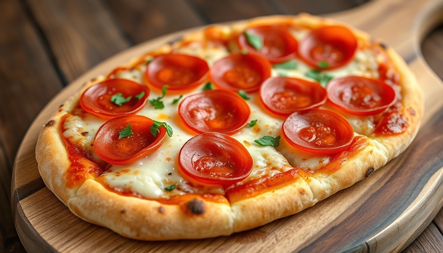 Sliced French bread pizza recipe with pepperoni and cheese.