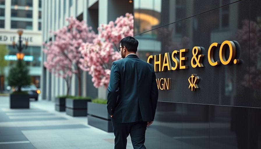 Person walking past JP Morgan Chase sign, related to crypto lending.