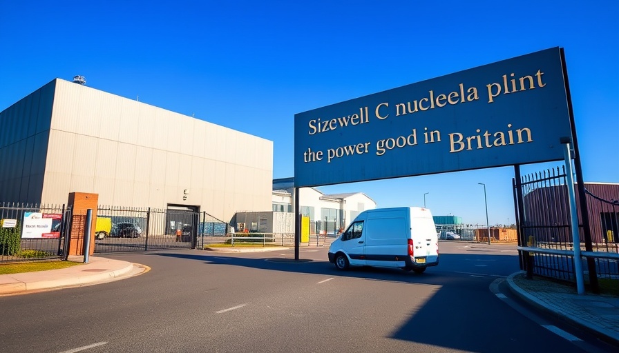 Entrance of Sizewell C nuclear plant showcasing investment.