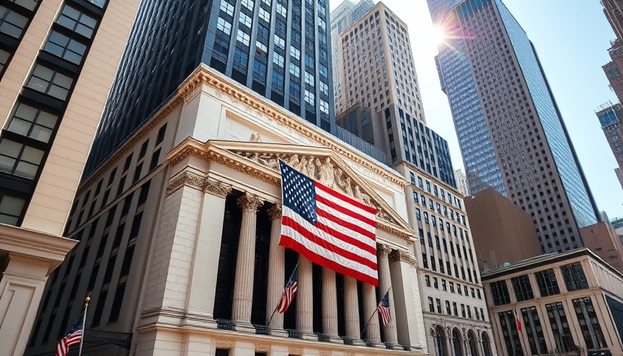 New York Stock Exchange with American flag, stocks hit all-time highs.