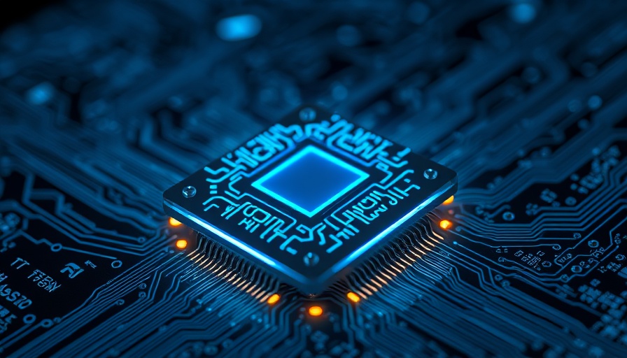 Futuristic AI chip with intricate circuitry glowing blue.