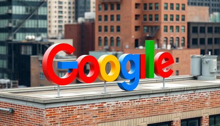 Google logo on building roof with brick background.
