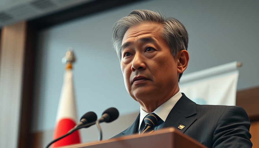 Japan's Prime Minister Ishiba at podium indoors, serious expression.