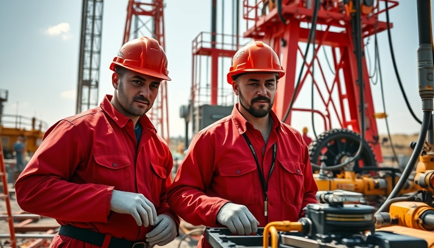 Workers at oil field with equipment, oil and gas market outlook 2025.
