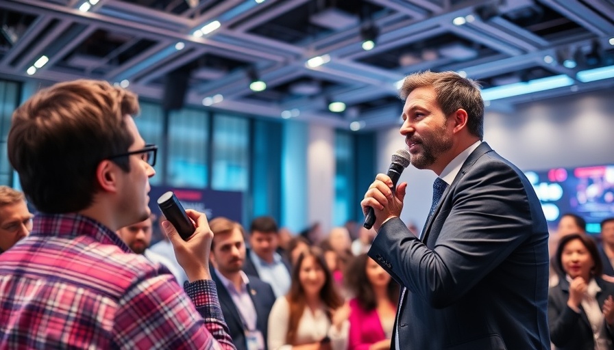 Engaged speaker at a conference discussing AI skills for entrepreneurs.