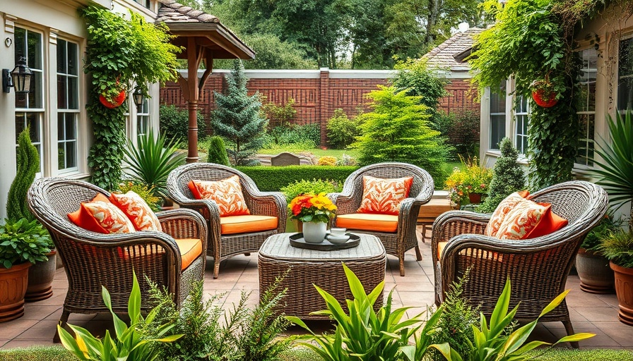 Charming outdoor seating ideas with cozy wicker furniture and vibrant cushions.