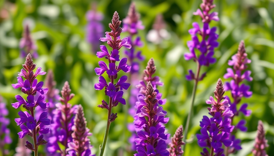 Vibrant purple salvia flowers showcasing heat-tolerant properties.