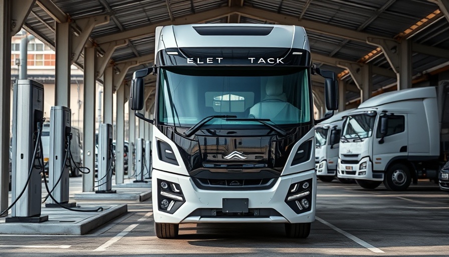 Modern electric truck at charging station under shelter, cost parity EV truck fleet.