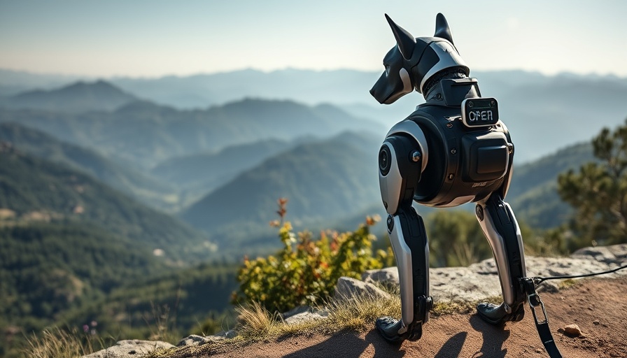 Robotic security dog patrolling landscape, showcasing robotic security as a service.