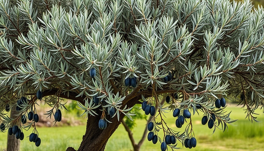 Lush Russian olive tree with silver leaves in a garden setting.