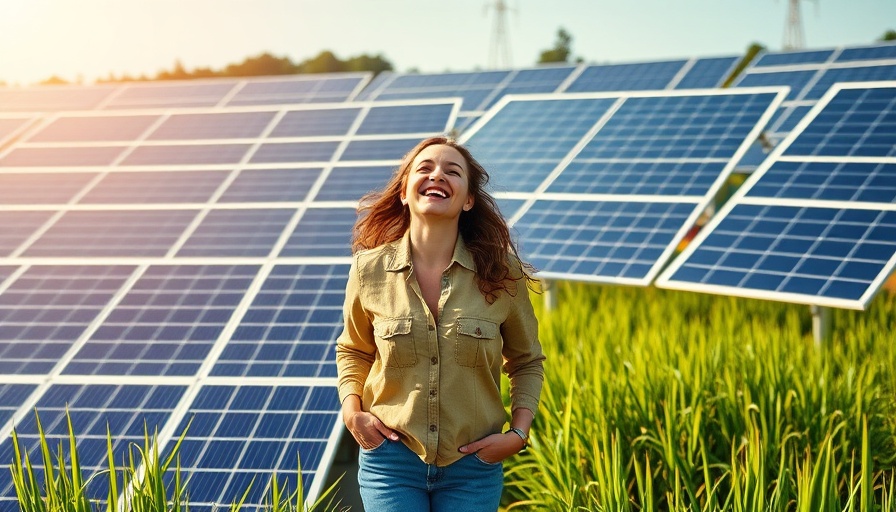 Energy transition must protect nature and human rights: Woman among solar panels.