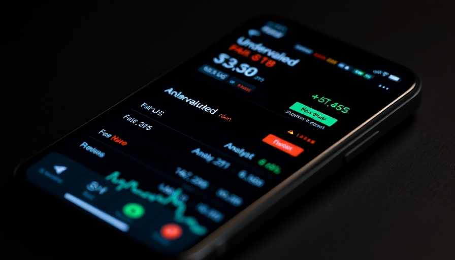 Undervalued stock data on smartphone screen, financial app interface.