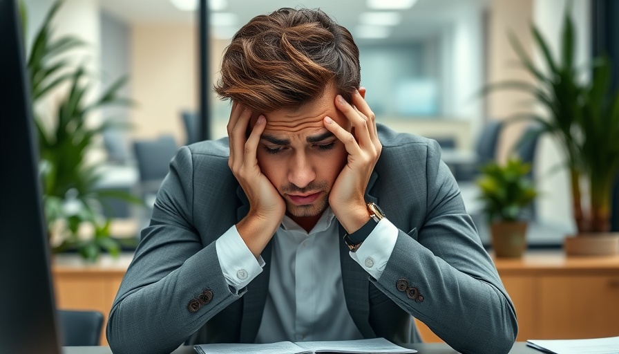 Millennial manager experiencing workplace burnout, stressed in office.