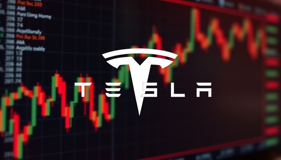 Tesla logo with fluctuating stock chart, market dynamics.
